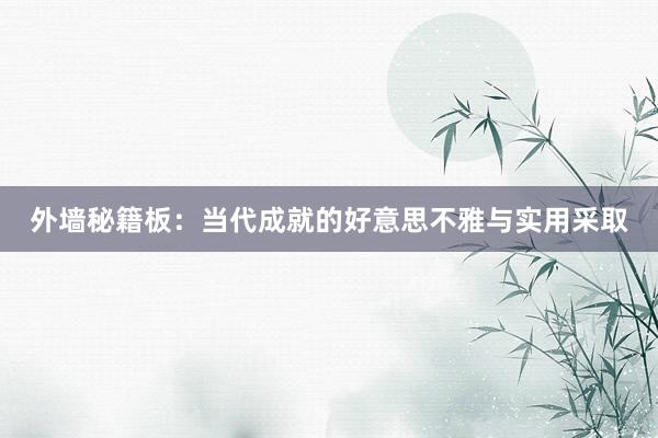 外墙秘籍板：当代成就的好意思不雅与实用采取